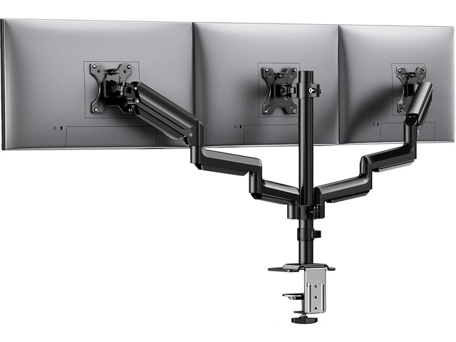 HUANUO Triple Monitor Mount for 13-27 inch Computer Screens, 3 Monitor Desk Mount with Gas Springcore Arm Holds 17.6lbs, Triple Monitors Stand with...