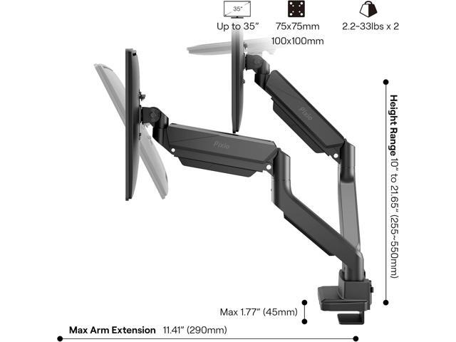 Pixio PS2D Ultrawide Heavy-Duty Premium Dual Monitor Arm Stand Desk Mount - Fits up to 35 inches Two Monitors, Weights up to 33 lbs Each, Height...