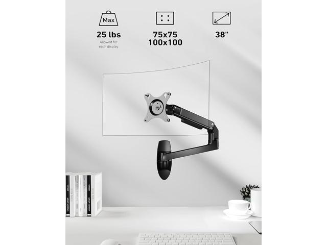 Single Monitor Wall Mount for Flat/Curved Monitors up to 38' Within 25lbs, Full Motion Adjustable Wall Mount Monitor Arm, 75x75/100x100mm VESA Wall...