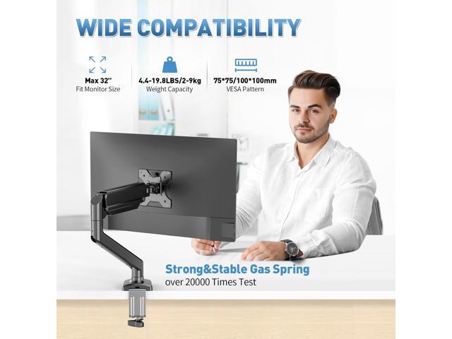 Single Monitor Desk Mount Full Motion Adjustable for 13' to 32' Monitor,Heavy Duty Gas Spring Monitor Arm Holds 4.4 to 19.8 lbs,Monitor Arm Single...