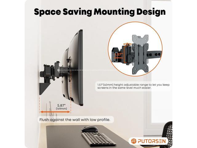 Monitor Wall Mount Dual 24-38 - Ultrawide Dual Wall Mount Monitor Arm, Flush Wall Setup, Max Load 22lbs per Monitor, VESA 75x75/100x100mm, Black
