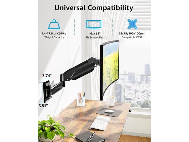 MOUNTUP Monitor Wall Mount for 17-32 Inch Computer Screen, Wall Mounted Arm Support 4.4-17.6lbs Display, Gas Spring Monitor Arm, VESA Bracket for...