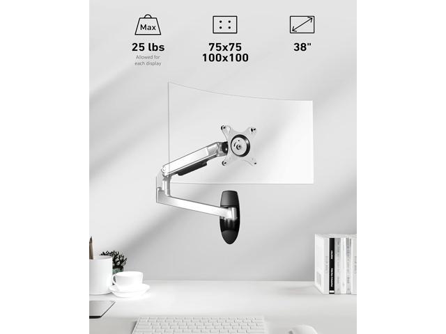Single Monitor Wall Mount for Flat/Curved Monitors up to 38' within 25lbs, Full Motion Adjustable Wall Mount Monitor Arm, 75x75/100x100mm VESA Wall...