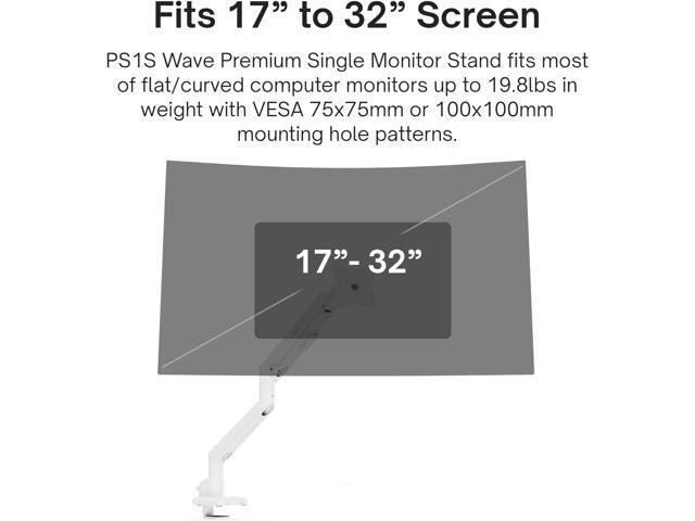 Pixio PS1S Wave White Single Monitor Arm Stand Desk Mount - Fits up to 32 inches Monitors and up to 19.8lbs. VESA Compatibility and Integrated...