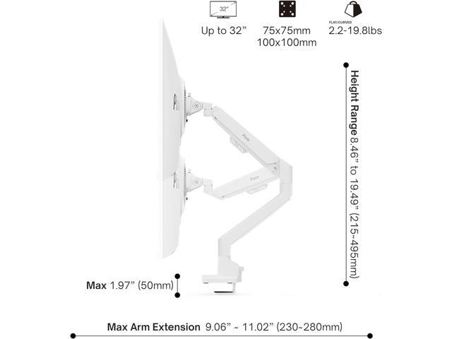 Pixio PS1S Wave White Single Monitor Arm Stand Desk Mount - Fits up to 32 inches Monitors and up to 19.8lbs. VESA Compatibility and Integrated...
