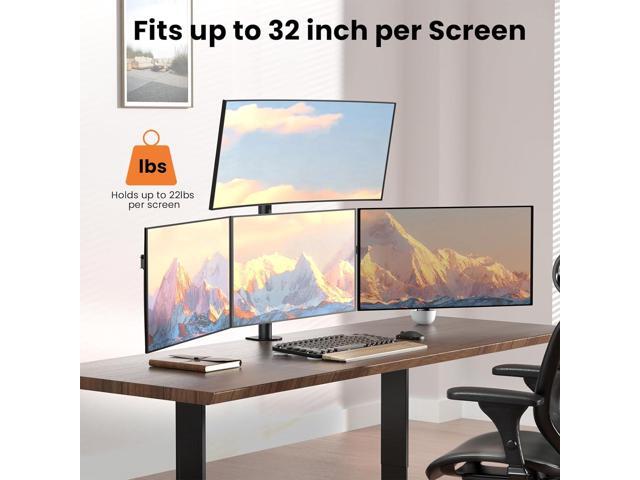 Quad Monitor Mount for 17-32 Inches - Fully Adjustable Heavy Duty 4 Arm Desk Mount, Max Load 22lbs per Screen, Clamp/Grommet, VESA 75/100mm, Black