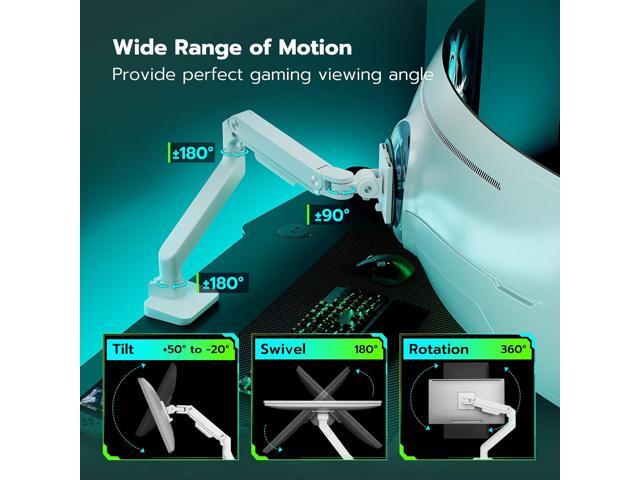 Ultrawide Monitor Arm White for 17 to 49 Inch Heavy Duty Curved Monitor, Holds 44 Lbs, Adjustable Gas Spring Monitor Arm Desk Mount with C Clamp,...