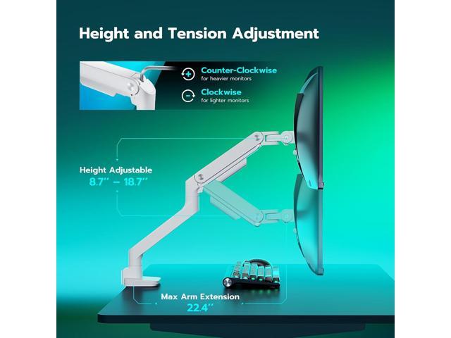 Ultrawide Monitor Arm White for 17 to 49 Inch Heavy Duty Curved Monitor, Holds 44 Lbs, Adjustable Gas Spring Monitor Arm Desk Mount with C Clamp,...