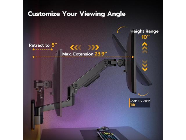 Wall Mount Monitor Arm for 17-49 Inch Ultrawide Monitors, Heavy Duty Single Monitor Mount Holds 44 lbs, Fully Adjustable Gas Spring Monitor Arm...