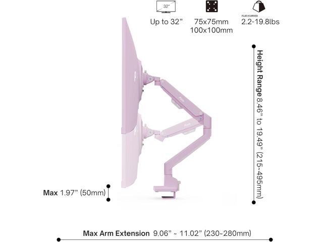 Pixio PS1S Wave Pink Single Monitor Arm Stand Desk Mount - Fits up to 32 inches Monitors and up to 19.8lbs. VESA Compatibility and Integrated Cable...