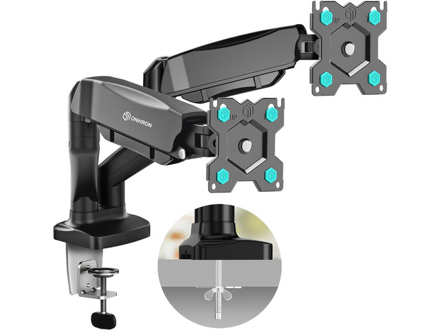 ONKRON Double Monitor Mount for Two 13-32 Inch Screens up to 17.6 lbs, Gas Spring Dual Monitor Arm Desk Mount VESA 75x75 / 100x100 - Dual Computer...