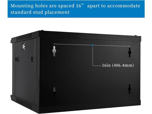 6U Performance Wall Mount Server Cabinet Network Rack Enclosure, Quiet Cooling Fan, Locking Glass Door, Black