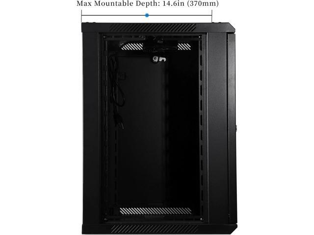 12U Performance Wall Mount Server Cabinet Network Rack Enclosure, Quiet Cooling Fan, Locking Glass Door, Black