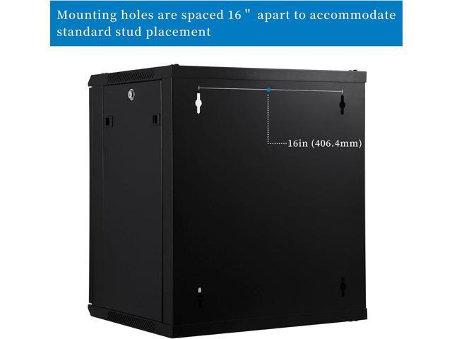 12U Performance Wall Mount Server Cabinet Network Rack Enclosure, Quiet Cooling Fan, Locking Glass Door, Black