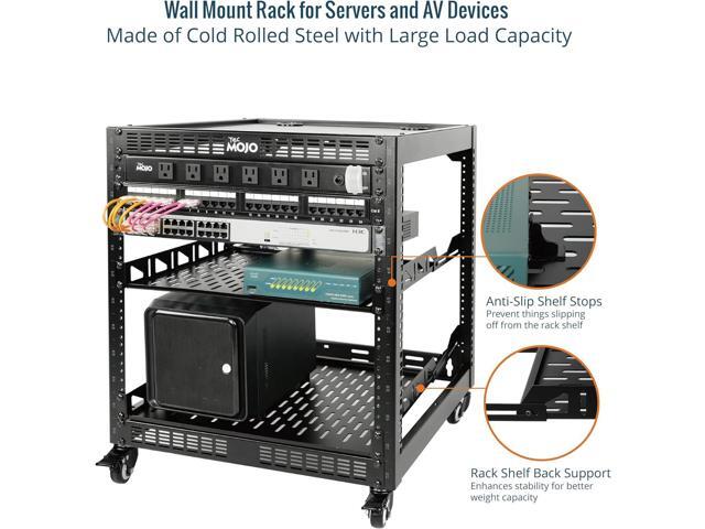 12U Open Frame Network Rack for Servers & AV Gear, Server Rack 4-Post with casters, Mobile Server Rack with 2 PCS 1U Server Rack Shelf & Mounting...