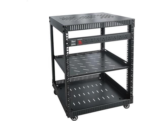 RIVECO 12U Network Rack with Reinforced Top Cover - 4 Post Floor Rack on Wheels for 19' Equipment & Stereo Gear- Including Rack Mount Power Strip &...