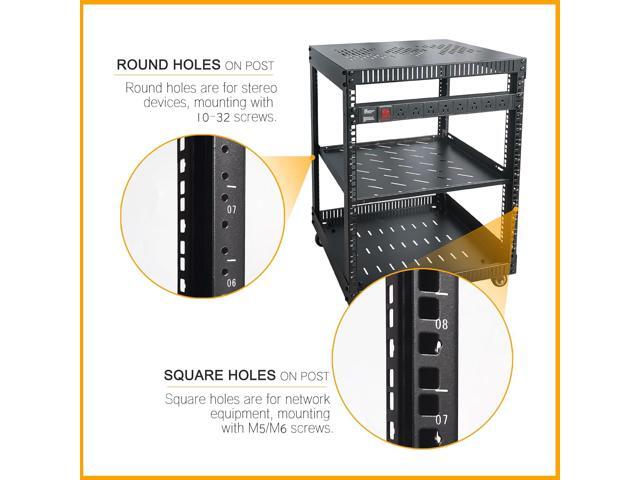 RIVECO 12U Network Rack with Reinforced Top Cover - 4 Post Floor Rack on Wheels for 19' Equipment & Stereo Gear- Including Rack Mount Power Strip &...