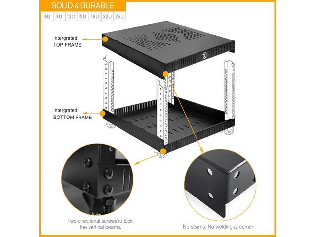 RIVECO 12U Network Rack with Reinforced Top Cover - 4 Post Floor Rack on Wheels for 19' Equipment & Stereo Gear- Including Rack Mount Power Strip &...