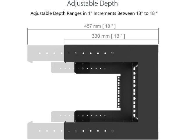 Jingchengmei 6U Wall Mount Open Frame Rack-19 Inch Server Equipment Rack- Adjustable Depth 13-18 Inches 2 Post Open Frame Cabinet- Black (6U13-18InD)