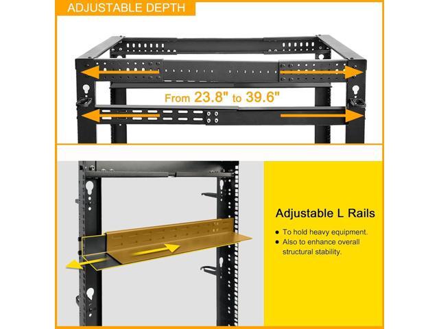 RIVECO 25U 19 Adjustable Depth Server Rack Support Up to 1700LBS Floor Standing 4 Post Rack with L Rails & Load-Bearing Casters Universal for...