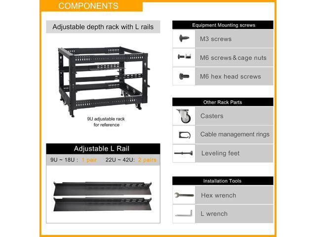 RIVECO 25U 19 Adjustable Depth Server Rack Support Up to 1700LBS Floor Standing 4 Post Rack with L Rails & Load-Bearing Casters Universal for...