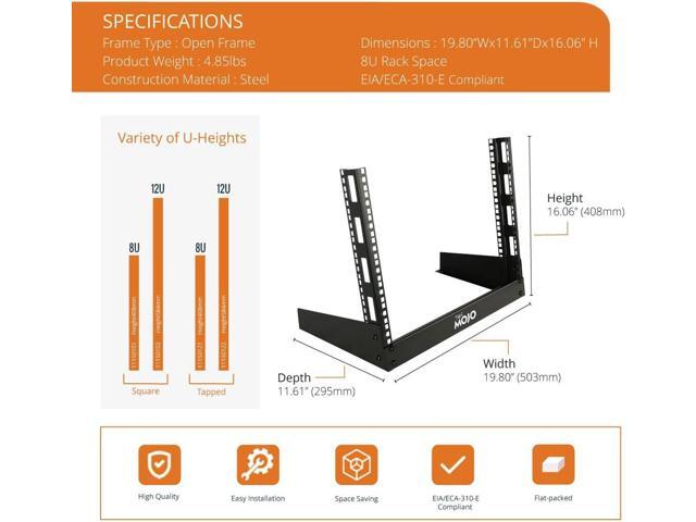 2 Post 8U Desktop Server Rack Small Open Frame Rack for 19in AV/Data/Audio/Studio Equipment Free Standing Home/Office Rack,Square Hole