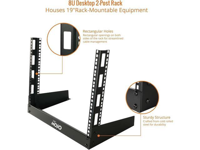2 Post 8U Desktop Server Rack Small Open Frame Rack for 19in AV/Data/Audio/Studio Equipment Free Standing Home/Office Rack,Square Hole