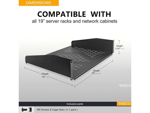 RIVECO 19 2U Rack Shelf Server Cabinet Mount Vented Cantilever Tray for Network Equipment, 14 Inches 35 CM Depth, Black