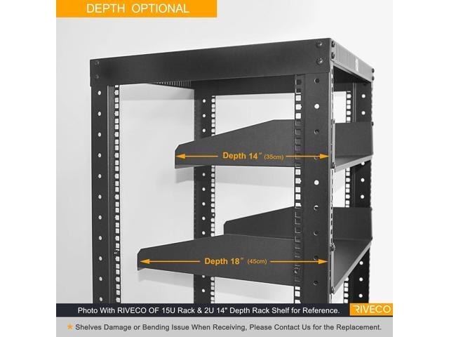 RIVECO 19 2U Rack Shelf Server Cabinet Mount Vented Cantilever Tray for Network Equipment, 14 Inches 35 CM Depth, Black