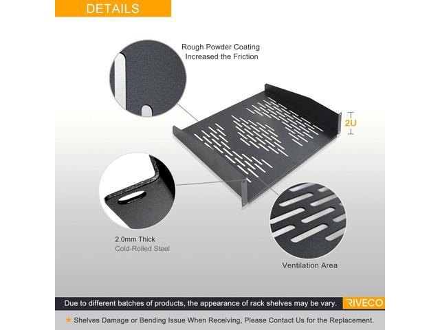 RIVECO 19 2U Rack Shelf Server Cabinet Mount Vented Cantilever Tray for Network Equipment, 14 Inches 35 CM Depth, Black
