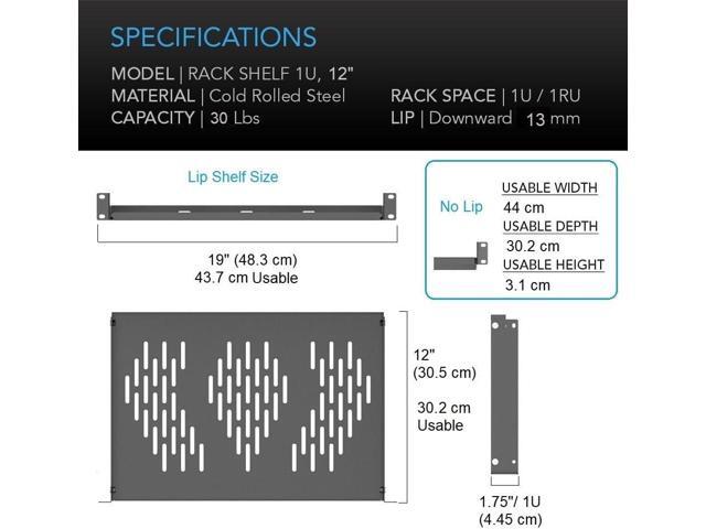 Beiyier 2PCS 1U Server Rack Shelf, Suitable for 19' Network Equipment Racks and Cabinets, Ventilated Cantilever Tray, Depth of 12 inches,...