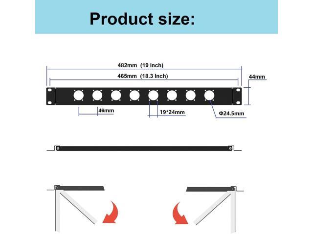 1U Hinged Rack Panel 8D XLR HDMI Audio Rack Mount Panel for 19 inches Rack Mount (1U8D)