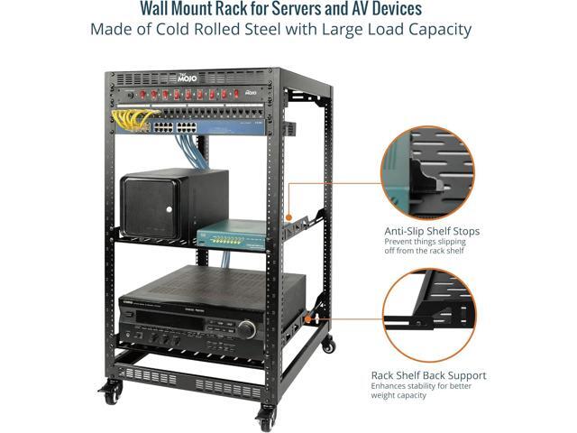 20U Open Frame Network Rack for Servers & AV Gear, Server Rack 4-Post with casters, Mobile Server Rack with 2 PCS 1U Server Rack Shelf & Mounting...