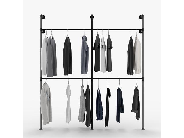 pamo Industrial pipe clothing rack metal black - Wall mounted clothes racks for hanging clothes - Modern walk in closet - KIM II DOUBLE black