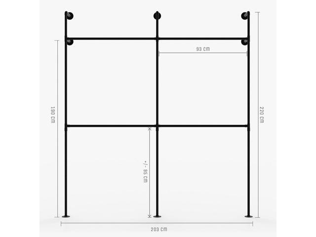pamo Industrial pipe clothing rack metal black - Wall mounted clothes racks for hanging clothes - Modern walk in closet - KIM II DOUBLE black