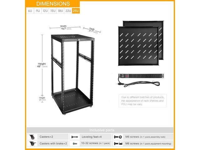 RIVECO 25U Network Rack with Reinforced Top Cover - 4 Post Floor Rack on Wheels for 19' Equipment & Stereo Gear- Including Mount Power Strip & 2PCS...