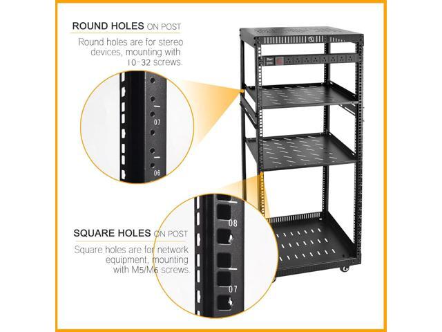 RIVECO 25U Network Rack with Reinforced Top Cover - 4 Post Floor Rack on Wheels for 19' Equipment & Stereo Gear- Including Mount Power Strip & 2PCS...