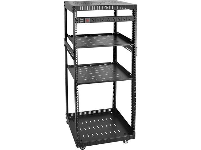 RIVECO 25U Network Rack with Reinforced Top Cover - 4 Post Floor Rack on Wheels for 19' Equipment & Stereo Gear- Including Rack Mount Power Strip &...