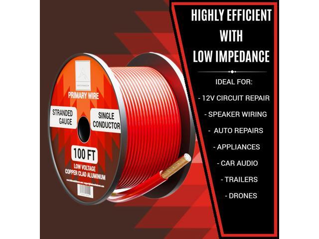 16 Gauge Wire Combo 6 Pack (600ft Total) 100ft Per Roll, 12V Low Voltage Automotive and Electrical Cable, Copper Clad Aluminum (CCA)