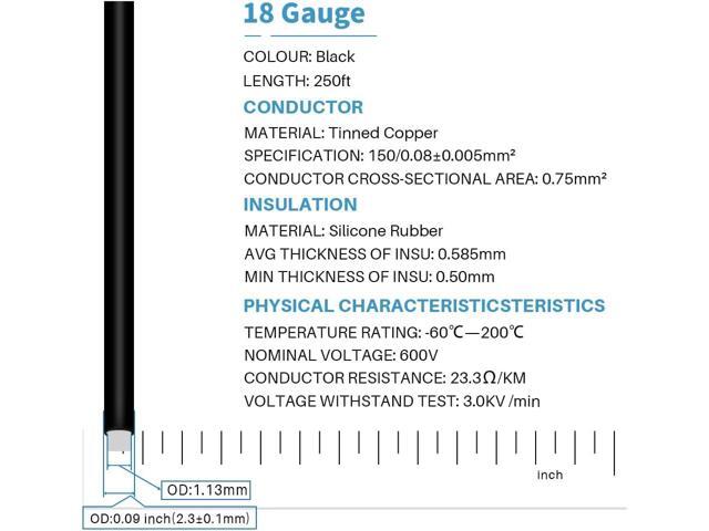 BNTECHGO 18 Gauge Silicone Wire Spool 250 ft Black Flexible 18 AWG Stranded Tinned Copper Wire