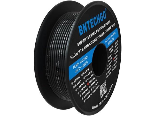 BNTECHGO 18 Gauge Silicone Wire Spool 250 ft Black Flexible 18 AWG Stranded Tinned Copper Wire