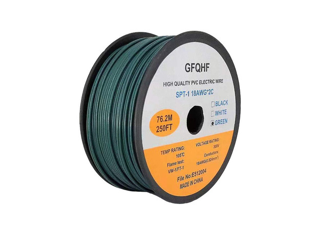 250FT SPT-1 Green Electrical Wire,UL Listed 18/2 Zip Cord Wire 18 Gauge Wire,Work with SPT-1 Vampire Plug