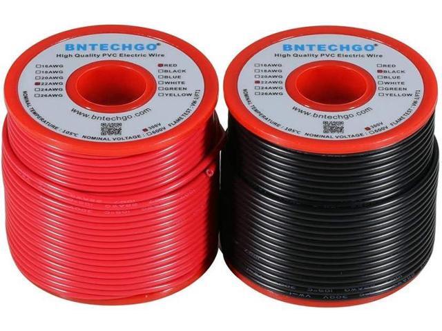 BNTECHGO 22 Gauge PVC 1007 Solid Electric Wire Red and Black Each 100 ft 22 AWG 1007 Hook Up Tinned Copper Wire