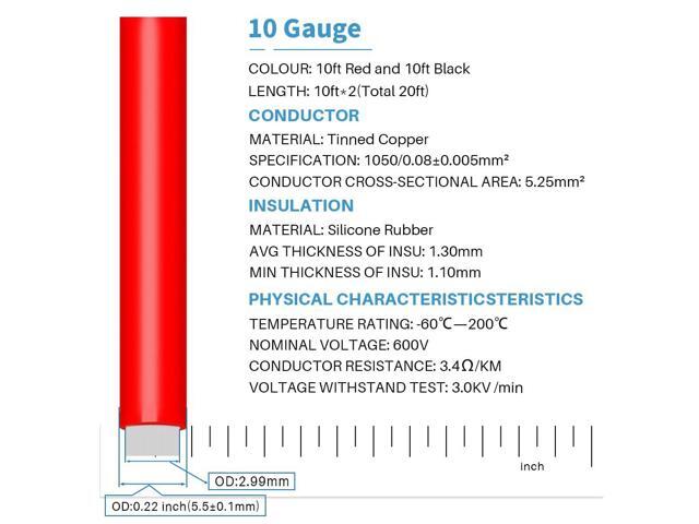 BNTECHGO 10 Gauge Silicone Wire 10 ft red and 10 ft Black Flexible 10 AWG Stranded Tinned Copper Wire