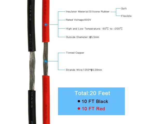 BNTECHGO 10 Gauge Silicone Wire 10 ft red and 10 ft Black Flexible 10 AWG Stranded Tinned Copper Wire