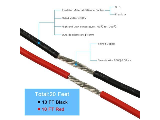 BNTECHGO 12 Gauge Silicone Wire 10 ft red and 10 ft Black Flexible 12 AWG Stranded Tinned Copper Wire