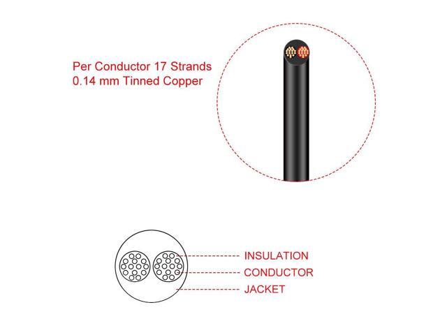 22 Gauge 2 Conductor Electrical Wire, 20M/65.6ft 22 AWG Insulated Stranded Hookup Wire, Black PVC Jacketed Tinned Copper Extension Cord, Flexible...