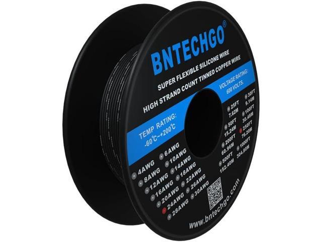BNTECHGO 24 Gauge Silicone Wire Spool 250 ft Black Flexible 24 AWG Stranded Tinned Copper Wire