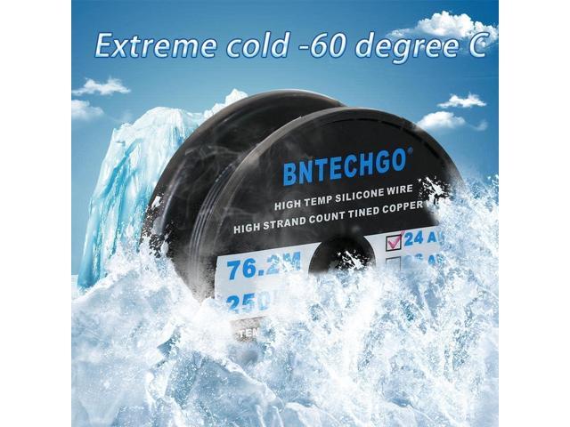 BNTECHGO 24 Gauge Silicone Wire Spool 250 ft Black Flexible 24 AWG Stranded Tinned Copper Wire