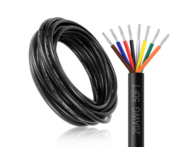 20 Gauge 8 Conductor Electrical Wire, 50FT 20AWG Black PVC Stranded Tinned Copper 8 Wire Cable, 20/8 Cord Extension Cable